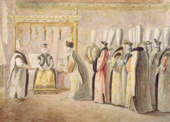 Abschiedsaudienz des französischen Botschafters Charles Gravier (1717-87), Comte de Vergennes, beim Sultan Mustafa III. (1717-74) in Konstantinopel am 17. Dezember 1768